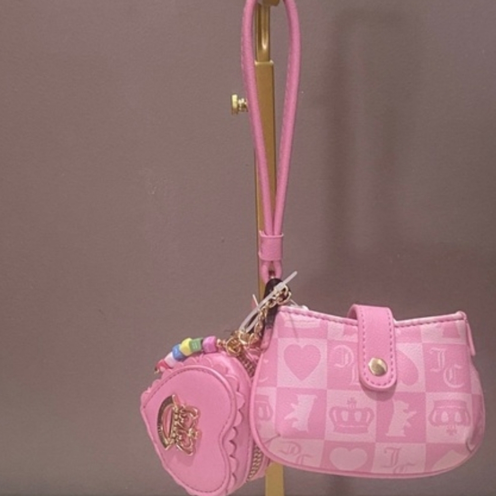 Juicy Couture Pink Checker Heart Crossbody with Heart Coin Pouch - Picture 1 of 10